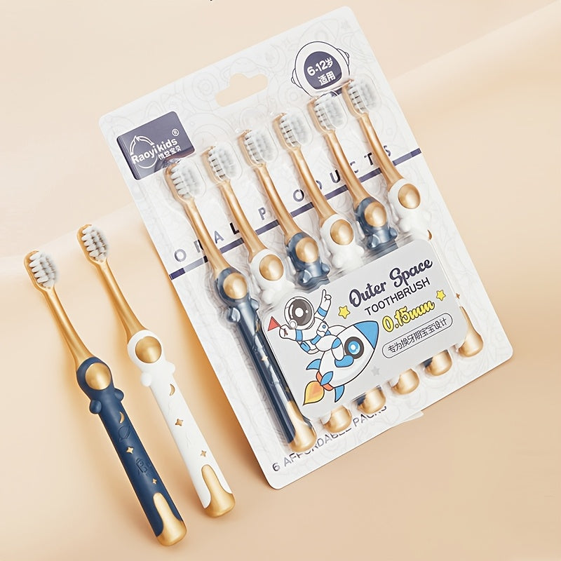 Lot de 6 brosses à dents souples pour enfants - Design astronautes cartoon - Idéal pour les 6-12 ans - Poils en nylon doux pour gencives sensibles - Unisexe