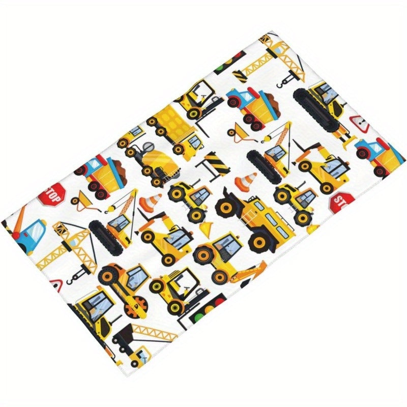 1pc 18x26 Inch Cartoon Construction Vehicle Bathroom Towel - Soft, Absorbent, Quick-Dry Polyester Towel for Shower, Pool, Beach, Gym, Yoga & Travel, Travel Towel | Construction Theme | Absorbent Fabric, Bath Towels