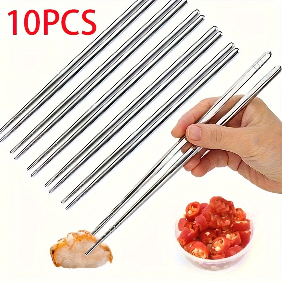10pcs Stainless Steel Chopsticks Set - Reusable, Durable for Sushi & Chinese Cuisine - Perfect for Restaurants & Home Kitchens