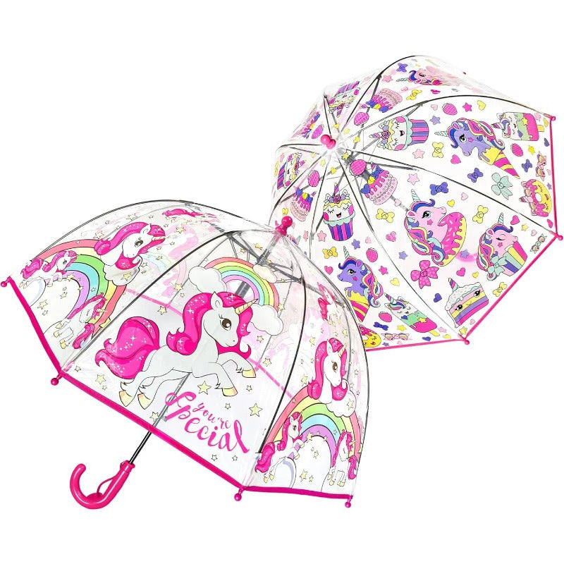 2pcs Parapluies à Bulles Licorne, Ouverture Automatique, 8 Barres, Manche en Fibre de Carbone & PE, Auvent en PVC Hydrofuge, Manche Courbé Facile à Tenir pour Garçons et Filles