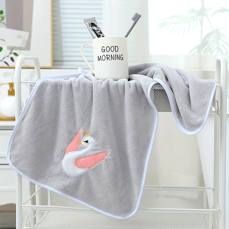 29.53*13.78inch 1pc Cartoon Swan Kid's Bath Towel, Premium Skin-friendly Soft Hand Towel, Absorbent Quick-drying Face Towel, Bathroom Supplies, Home Supplies