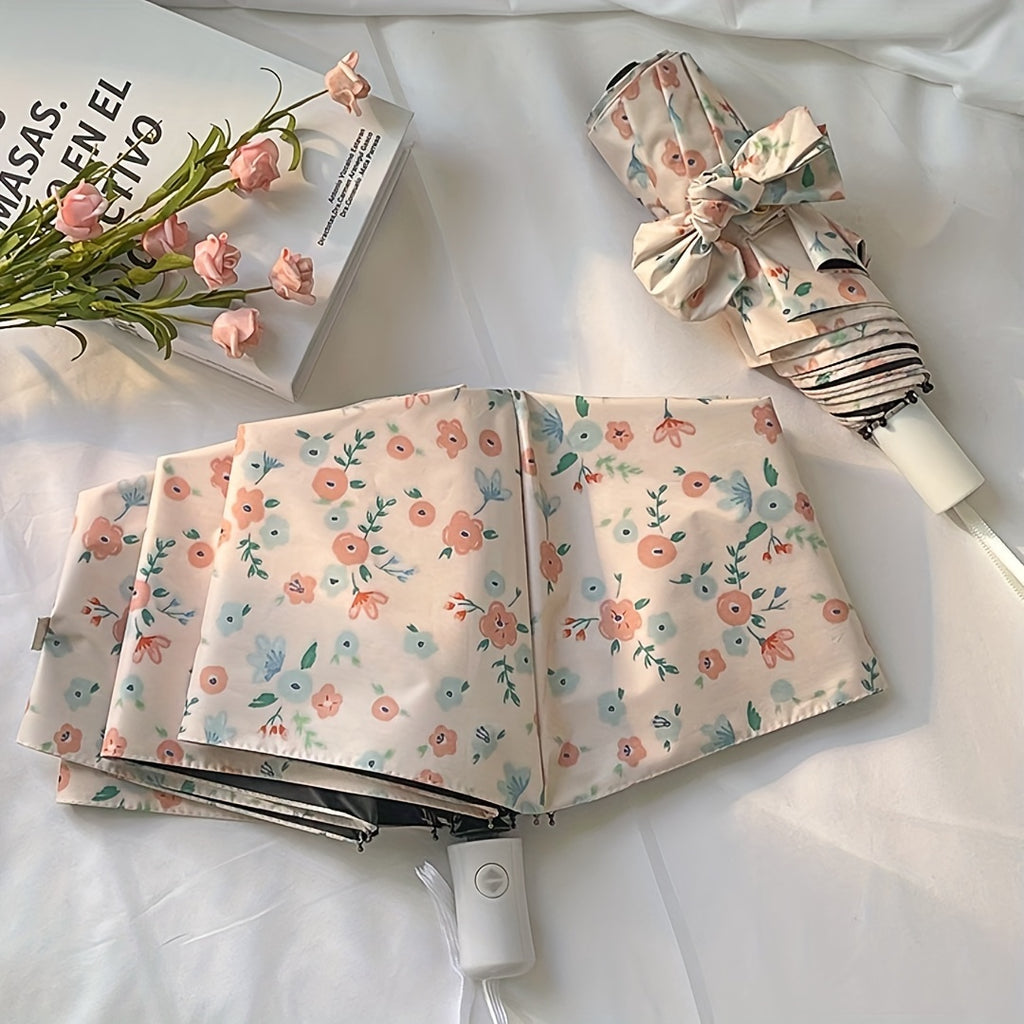 Parapluie pliant à motif floral Partysu, léger et portable, imperméable à 8 baleines, protection solaire, équipement de pluie pour les déplacements quotidiens, parapluie de voyage à main.