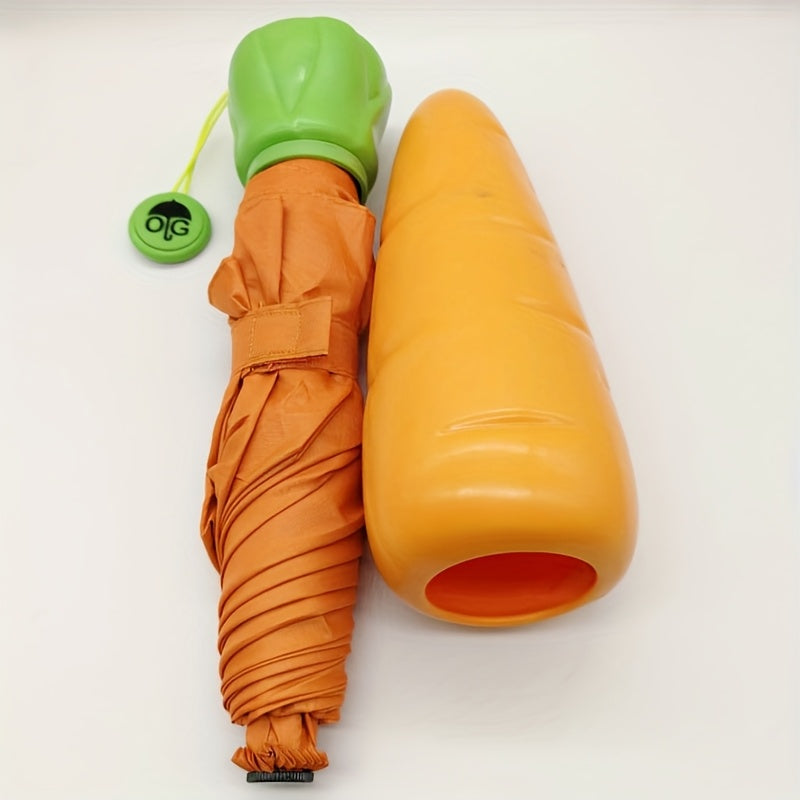 Parapluie pliable pour enfants avec motif de carottes - Protection contre le soleil et la pluie, coupe-vent, portable, orange avec accents de feuilles vertes, idéal pour les activités en plein air et l'utilisation quotidienne, parapluie pour la pluie
