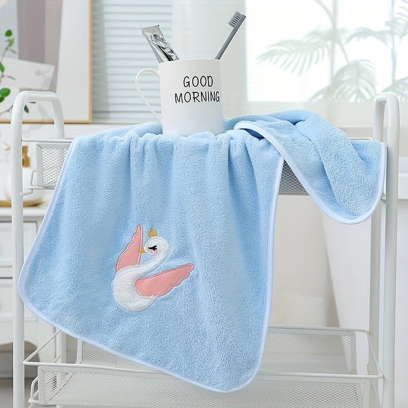 29.53*13.78inch 1pc Cartoon Swan Kid's Bath Towel, Premium Skin-friendly Soft Hand Towel, Absorbent Quick-drying Face Towel, Bathroom Supplies, Home Supplies
