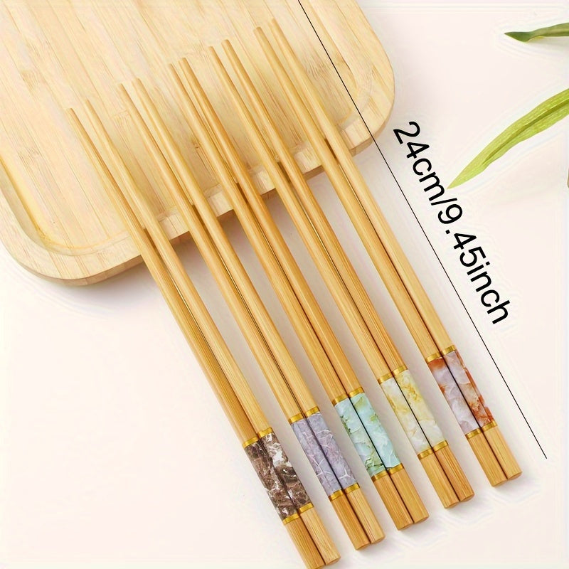 10 pairs, bamboo printed chopsticks, reusable, suitable for wedding party ceremonies, slip resistant chopsticks, washable in dishwasher, lightweight chopstick set,