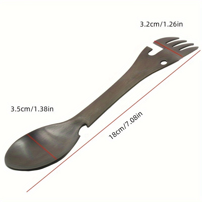 PSKOOK 2pcs Tactical Spork, 5-in-1 Stainless Steel Spoon, Fork & Knife Combo with Bottle Opener, Matte Black Finish, Outdoor Camping Utensil for Hiking & Backpacking, Camping Utensil