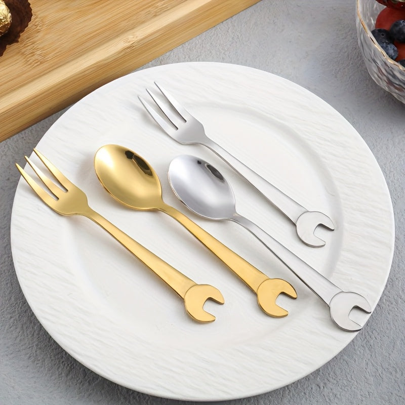 Outdoor Camping Picnic 304 Stainless Steel Spoon Fork Creative Wrench Dessert Coffee Spoon Cutlery Gift Set