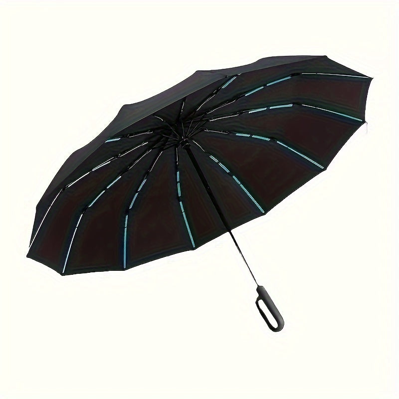 Parapluie Pliable Automatique Étanche, Protection Solaire Renforcée à 8 Nervures avec Colle Noire, Forme Ronde, Tige en Fer, Polyvalent - Noir, Épais