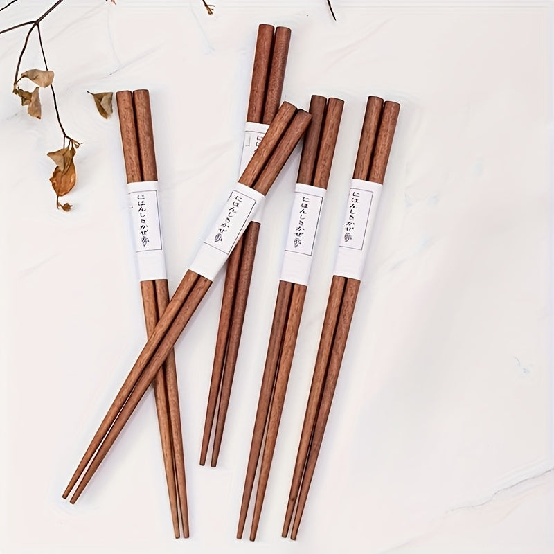 5\u002F10 Pairs of Natural Wood Chopsticks - High-End Anti-Slip Pointed Solid Wood, Traditional Chinese Tableware with Elegant White Labels, Ideal for Single and Double Household Use, Double Pair Set|Elegant Tableware|Wooden Chopsticks