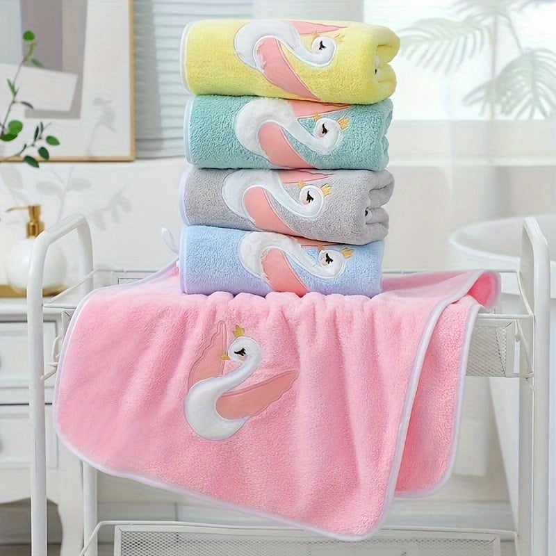 29.53*13.78inch 1pc Cartoon Swan Kid's Bath Towel, Premium Skin-friendly Soft Hand Towel, Absorbent Quick-drying Face Towel, Bathroom Supplies, Home Supplies