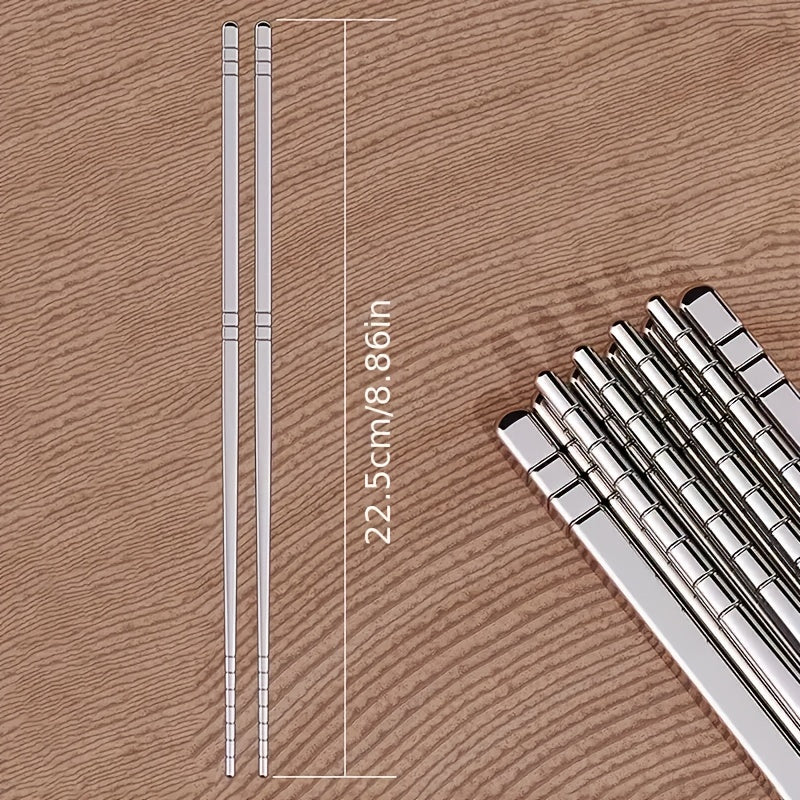 5 Pairs Striped Hollow Stainless Steel Chopsticks, 304 Non-Slip Lightweight Cutlery with 13 Grip Grooves, Reusable, Dishwasher Safe for Home, Restaurants, Parties & Holidays