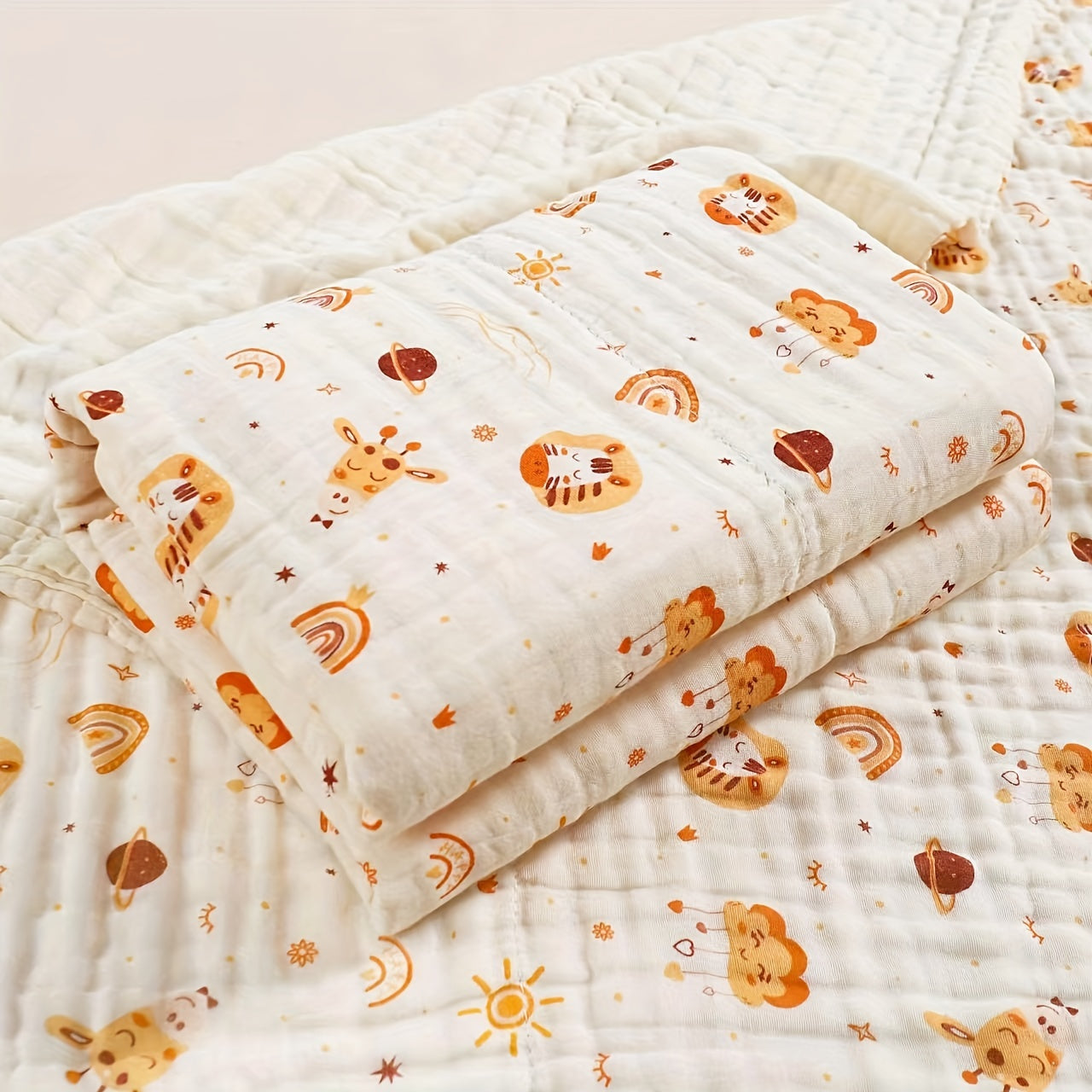 Cotton Gauze Bath Towel with a Cute Bunny Cartoon Print