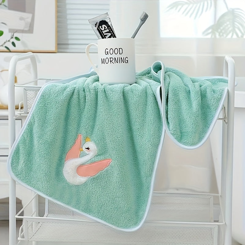 29.53*13.78inch 1pc Cartoon Swan Kid's Bath Towel, Premium Skin-friendly Soft Hand Towel, Absorbent Quick-drying Face Towel, Bathroom Supplies, Home Supplies
