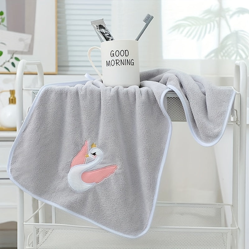 29.53*13.78inch 1pc Cartoon Swan Kid's Bath Towel, Premium Skin-friendly Soft Hand Towel, Absorbent Quick-drying Face Towel, Bathroom Supplies, Home Supplies