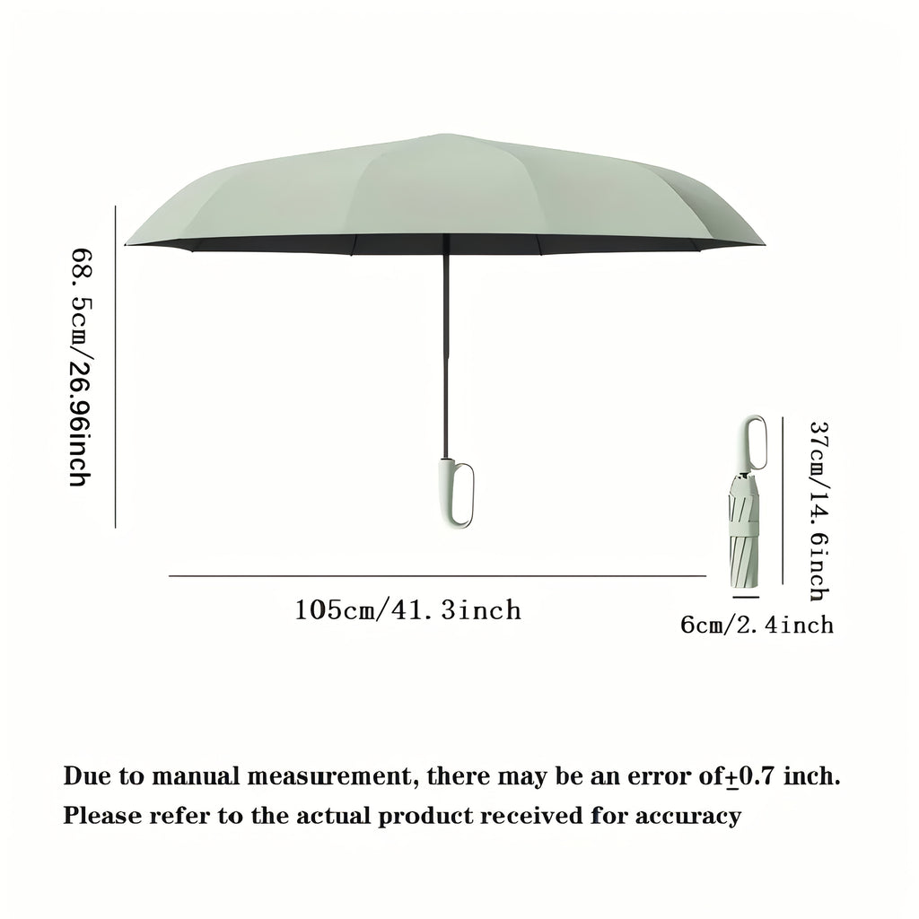 Parapluie Pliable Automatique Étanche, Protection Solaire Renforcée à 8 Nervures avec Colle Noire, Forme Ronde, Tige en Fer, Polyvalent - Noir, Épais
