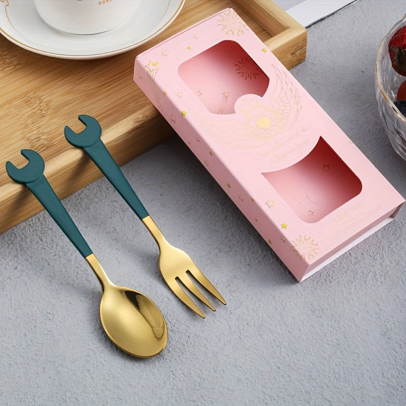 Outdoor Camping Picnic 304 Stainless Steel Spoon Fork Creative Wrench Dessert Coffee Spoon Cutlery Gift Set