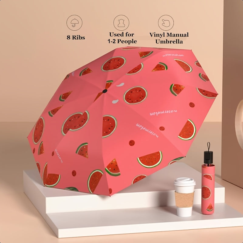 Parapluie pliant compact avec design de tranche de melon - Imperméable, protection UV, coupe-vent, parapluie de voyage portable avec cadre en métal, séparation sèche\u002Fliquide, équipement de pluie compact, favori des étudiants, parapluie mignon