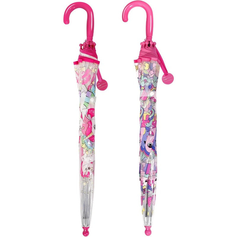 2pcs Parapluies à Bulles Licorne, Ouverture Automatique, 8 Barres, Manche en Fibre de Carbone & PE, Auvent en PVC Hydrofuge, Manche Courbé Facile à Tenir pour Garçons et Filles