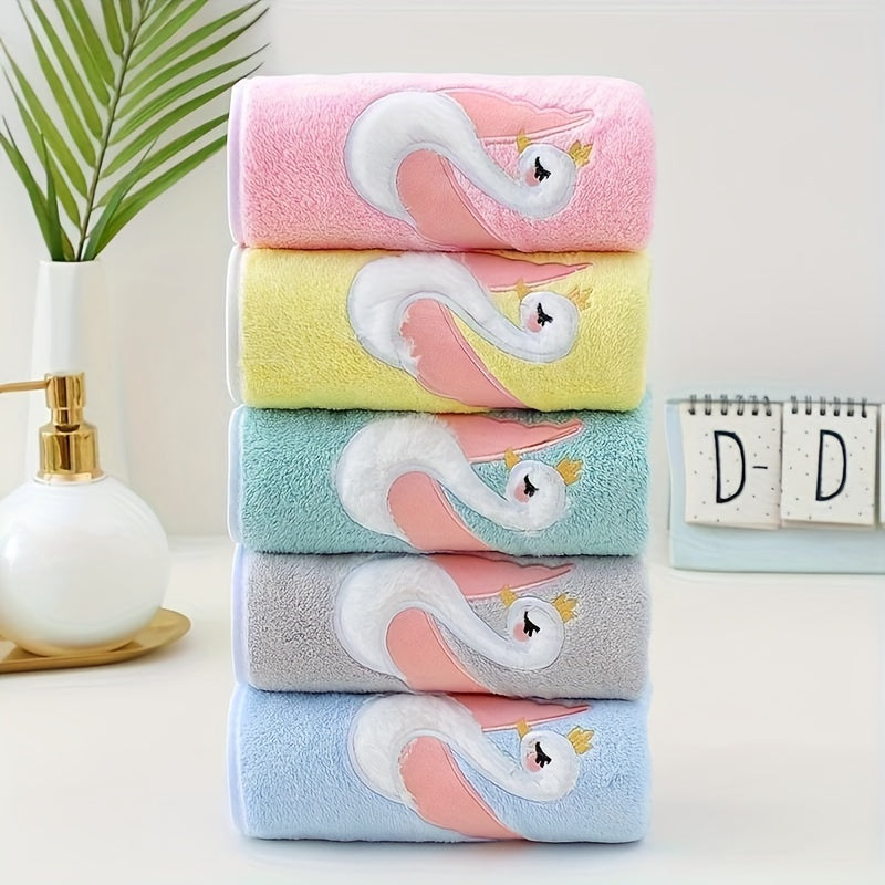29.53*13.78inch 1pc Cartoon Swan Kid's Bath Towel, Premium Skin-friendly Soft Hand Towel, Absorbent Quick-drying Face Towel, Bathroom Supplies, Home Supplies