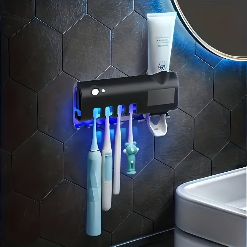 1pc Brosse à dents, distributeur de dentifrice intelligent mural à 4 fentes, support mural pour brosse à dents, accessoires de salle de bain, porte-brosse à dents, support de brosse à dents sans perçage avec kit distributeur de dentifrice à presser